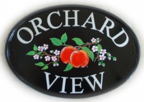 Apples and Blossom - Apples again! Painted by Jean on a New World classic oval. Font is called Times Roman.