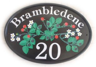 Brambles - Specimen painting of a rambling blackberry design showing blossom, red & black berries - painted by Gerry