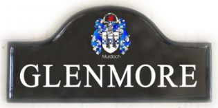 Murdoch Crest - Murdoch Family Heraldic Crest painted on a Large Mews plaque. Font is called Century Schoolbook. Painted by Gerry