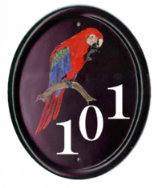 Parrot -  Painted by Jean on a large classic cast oval Artwork given by customer from an aviary magazine 