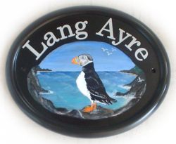 Puffin Sign - Painted by Jean on a large classic oval plaque from her own design
