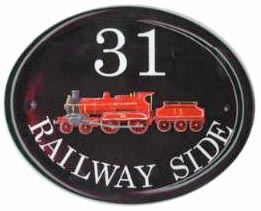 Red Steam Train - painted by Gerry on a Large Classic Oval plaque - artwork found in a steam railway book