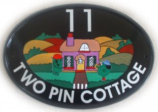 Mr. Men - Two Pin Cottage - Customer sent us a picture to go by, font is called Avant Garde, Painted by Gerry