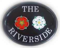 Lancashire and Yorshire rose house sign - font is called Century Schoolbook - Artist Jean Ellams